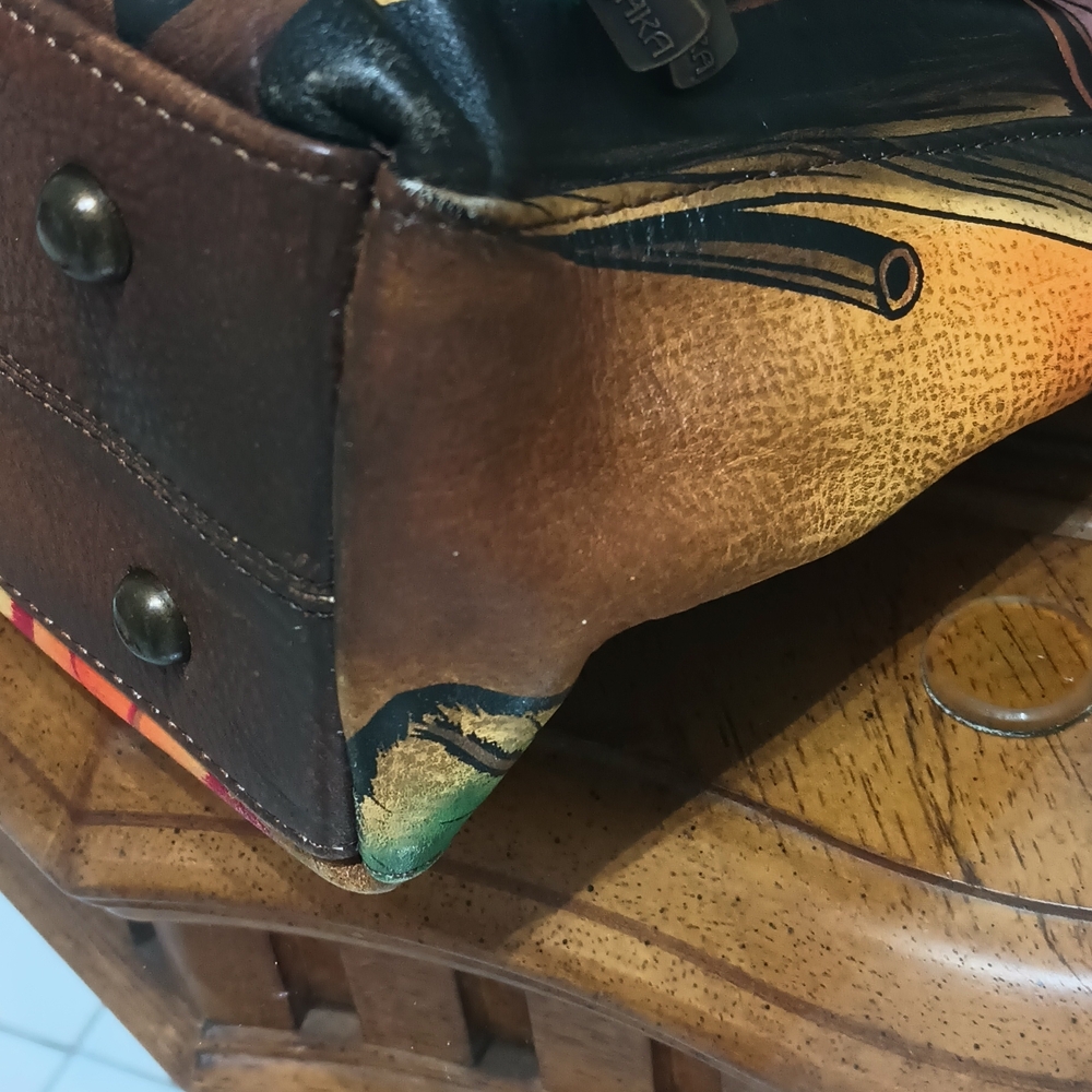 Anuschka Leather Bird And Tiger Cat In Floral Handbag - Picture 8 of 8